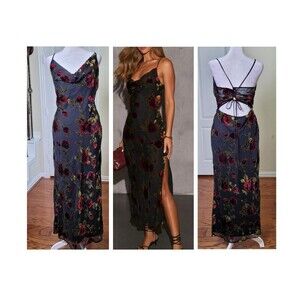 VICI Velvet Burnout Dress Black Women L Open Back Dark Romantic Wedding Party